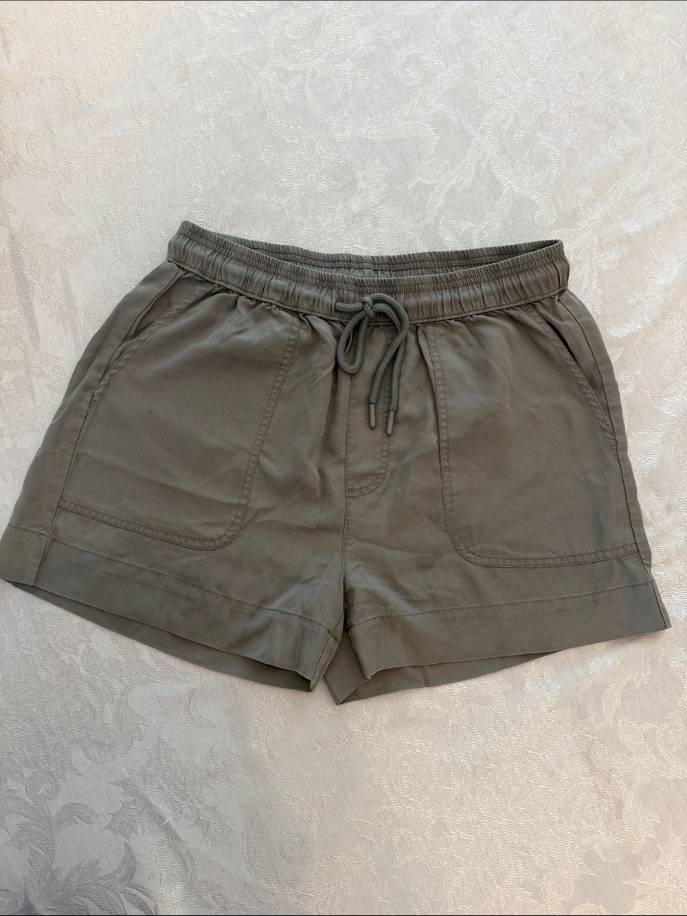 Quince Olive Drawstring Athletic Shorts